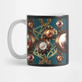 Steampunk Copper Leather Gears on Dark Teal Mug